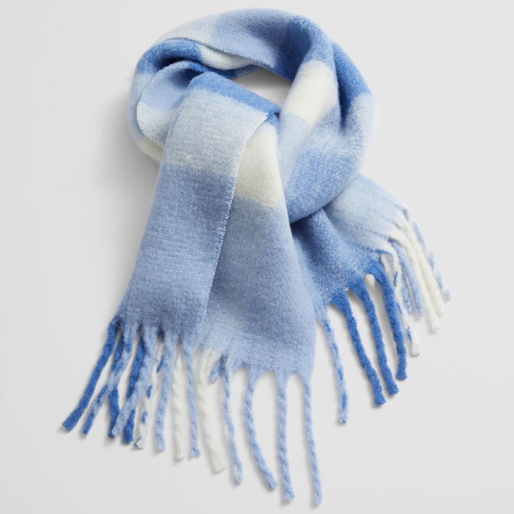 & OTHER STORIES Checked Blue and‎ Ivory Wool-Blend Scarf
